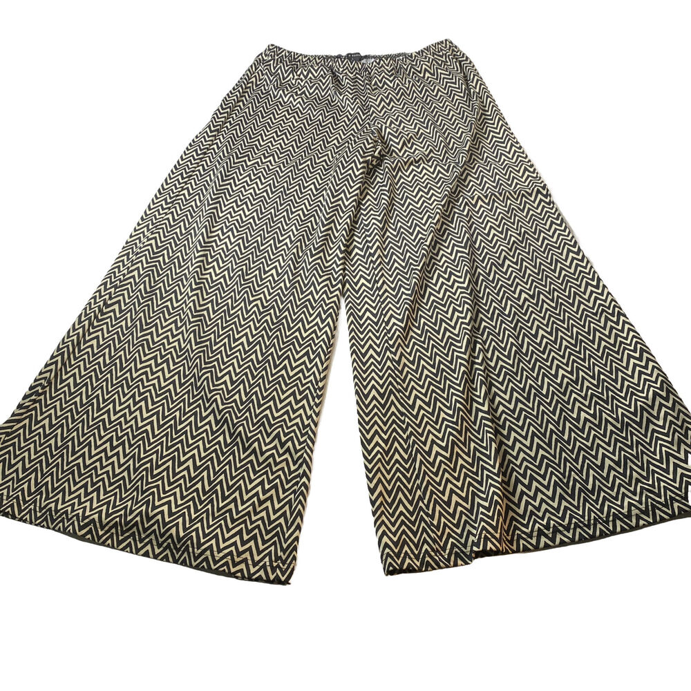 Zac & Rachel Women’s Palazzo Pants Lg Chevron Slinky Knit Black Tan Pull On Boho